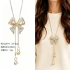 Cadena para Suéter de Collar Largo Geométrico, Accesorio de Lujo de Alta Gama, Versátil y de Moda, Colgante de Perla para Otoño e Invierno