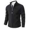 Nuevo Cardigan de Punto con Cuello Alto y Cremallera para Hombre de Comercio Exterior Otoño Invierno Color Sólido Bolsillos con Cremallera Abrigo Suéter Engrosado con Terciopelo