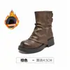 Botas de Cano Curto Melanoid Femininas Mais Vendidas 2026 Novas Outono Botas Marrons Franzidas Solado Grosso Botas para Calça com Aumento de Altura
