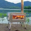 Fogão de cassete externo camping aquecimento portátil com fogão a lenha fogão churrasqueira chaminé forno aço inoxidável barraca camping