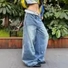 Jeans de Mujer Otoño con Dobladillo Curvo y Diseño de Bordado de Estrellas Pantalones Sueltos Azul Retro Nuevos Pantalones de Pierna Ancha Hacen que las Piernas Parezcan Más Largas