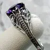 Jiuqin Joyería Transfronteriza Estilo Europeo y Americano Patrón Retro Popular Anillo de Zirconia Púrpura Fabricante Joyería al por Mayor Anillos