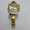 Reloj de Gato Dulce y Lindo con Moño de Diamantes para Hombres y Mujeres Hip-Hop Dibujos Animados Correa DIY Versátil Reloj de Acero Inoxidable