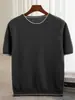 Outono Inverno 2026 Novo Suéter Masculino de Lã Manga Curta Gola Redonda Blusa Color Block Pulôver Solto Suéter de Tricô Casual Masculino