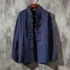 Primavera e Outono Novo Estilo Chinês Retrô Masculino Estilo Chinês Camisa de Linho Masculino de Manga Longa Algodão e Fivela de Linho com Gola Vertical Vestido Tang