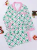 Comercio Exterior Otoño Invierno Navidad Pijamas Estampados Rayas Rosas Cardigan con Solapa Manga Larga Pantalón Largo Ropa de Casa Pijamas Europeos Americanos