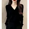 Suéter cárdigan casual liso de cuello en V para mujer, estilo maduro, rojo de Año Nuevo, top de punto elegante