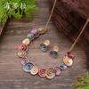 Nuevo collar con pendientes de flores redondas esmaltadas transfronterizos, ideal para mujer, de alta gama.