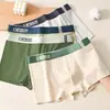 Cueca Boxer Masculina de Algodão de Xinjiang Algodão Puro Respirável Bloco de Cores Cintura Média Shorts Íntimos Masculinos