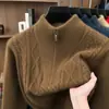 Suéter de punto casual de negocios para hombre de invierno, cuello alto, media cremallera, tejido de color liso, suéter de punto grueso para hombres de mediana edad