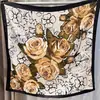 Bufanda Cuadrada de Seda Estampada con Flores de Rosa Rouyun Nueva Bufanda de Sarga Imitación Seda 90cm Bufanda Sencilla Fabricante Mayorista de Bufandas