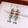 Pendientes de Borla de Pez Pequeño con Goteo de Aceite de Aguja Plateada Estilo Medieval, Pendientes Simples Vintage de Gama Alta, Pendientes de Moda Tendencia, Estilo Nicho