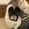 Sapatos Birkenstock femininos estilo retrô coreano, com sola grossa, forrados com fleece, quentes, coleção outono/inverno 2026, modelo slip-on, sapatilhas Mary Jane peludas