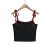Camisola Dulce y Picante con Cordones para Mujer Diseño de Verano Sensación Pequeño Hombre Color de Contraste Top Interior Camiseta Base Corta para Chica Caliente