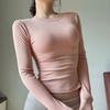Otoño Nuevo Cuello Redondo Manga Larga Ajustado Top Básico Camiseta Estilo Europeo y Americano Puro Elástico Ajustado