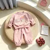 Conjunto Fofo de Gatinho Estilo Coreano para Meninas Suéter com Gola Redonda Cintura Elástica Punhos Canelados Calça Longa Conjunto Versátil de Duas Peças