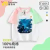 Camiseta Infantil Deep Sea Trek 2 para Niños Mayores, Verano Algodón Puro Bloques de Color Transpirable Cuello Redondo Manga Corta