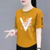 Excedente de comércio exterior transfronteiriço de roupas femininas de marca com etiquetas removidas, roupas femininas plus size para meia-idade e idosos, camisetas femininas irregulares de manga curta com corte solto