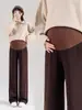 Pantalones de maternidad para otoño e invierno, nuevo modelo 2026, pantalones de pierna ancha para usar al aire libre, con soporte para el vientre, forrados de polar, engrosados, pantalones largos casuales, de cintura alta para mujeres embarazadas