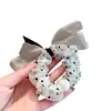 Scrunchie de Ponto Preto e Branco com Laço de Pérola Coreano para Mulheres, Acessório de Cabelo de Renda de Alta Qualidade para Rabo de Cavalo