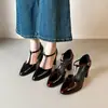 Zapatos Mary Jane Franceses Retro con Tira en T para Mujer 2026 Verano Nuevo Estilo Punta Fina Tacones Altos Tacón Grueso Zapatos Huecos