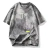Tendência de Verão Ins Masculina Estilo Hong Kong Tie-Dye Tamanho Grande Camiseta Masculina Retro Tendência Estilosa Solta Efeito Emagrecedor Manga Curta para Homens