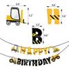 Decoración temática de fiesta de vehículo de ingeniería de construcción Bandera de cumpleaños de vehículo de ingeniería Banner Globo de película de aluminio Tarjeta de inserción para pastel de cumpleaños