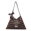 Bolso Nuevo de Lona Estilo Coreano para Niñas, Bolso de Hombro Único Cruzado, Bolso Tote para el Trabajo, Bolso de Mano con Diseño Cuadros Retro