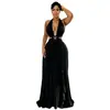 C7805 Transfronterizo 2026 Nuevo Vestido Largo de Fiesta para Mujer con Escote Halter, Escote en V Profundo, Huecos, Estrella de Mar y Volantes