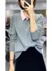 Cárdigan de Punto con Cuello Polo Francés para Mujer, Manga Larga, Solapa, Bloqueo de Color, Prenda Base 2025 Nueva Elegante Ropa Interior