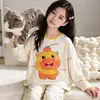 Pijama infantil de algodón puro, manga larga para niñas, primavera y otoño 2026, diseño de dibujos animados, estilo fino, estampado de salchicha, adecuado para niñas pequeñas y niños mayores, ropa de estar