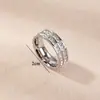 Novo Anel de Ouro Rosé 18k Anel com Duas Fileiras Cravejado de Diamante Anel de Dedo Feminino Moda Aço Titânio Ouro Colorido Estilo Coreano Joias Atacado