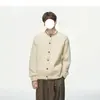 Suéter Cardigan Retro Perezoso de Punto Trenzado para Hombre Otoño/Invierno Bloque de Color Cuello Redondo Tejido