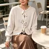Estilo Suave, Top Sencillo de Color Sólido con Lazo para Mujer, Cárdigan de Manga de Linterna Holgado Estilo Europeo y Americano Transfronterizo, Suéter para Mujer