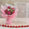 Rosa de flor artificial finalizada com caixa, buquê de crochê de lã de flor artificial tecido à mão para presente de feriado de amigos