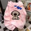 Sudadera con capucha tie-dye de diseño americano de moda con estampado de perro para mujer, top fino y holgado color rosa para otoño e invierno