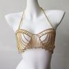Sujetador Cut Out Transfronterizo Europeo y Americano Club Nocturno Borla Multicapa Cadena de Sujetador de Pedrería Ropa Sexy para Damas Accesorios de Joyería