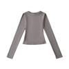Camiseta Slim de Manga Longa, Gola Redonda Pequena Estilo Americano, Ombro Direito, para Mulheres, Novo Estilo Outono e Inverno, Camiseta para Camadas Internas, Top Curto Slim, Tendência