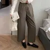 Calças retas elegantes e novas de cintura alta que emagrecem, calças casuais soltas de estilo coreano que emagrecem, calças da moda cropped de perna larga para pessoas baixinhas