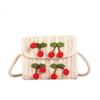 Bolsa Quadrada Pequena de Palha Trançada Estilo Coreano e Japonês Nova Coleção Primavera/Verão 2026 Bolsa de Ombro Cereja Moda Feminina Tendência Peça Única Dropshipping