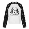 Fornecimento Direto da Fábrica Camiseta Raglan de Manga Longa com Estampa de Estrela Cowboy Western Retrô Americano Masculina e Feminina Outono Top Curto Solto