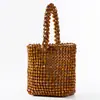 Bolsa de Madera Irregular con Cuentas ENSPT Bolso de Mano Casual para Viaje Transfronterizo Europeo y Americano Bolso Hueco con Cuentas Bolso Tejido de Color Sólido