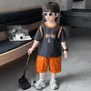 Conjunto de Roupa de Verão com Zíper e Manga Curta para Crianças 2026 Novo Estilo de Verão Fresco Conjunto Esportivo de Duas Peças para Bebê Roupas Finas Tendência