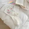 Calcetines de mujer primavera y verano lindos de dibujos animados estilo preppy blanco conejo Cereza Simples y dobles finos de algodón calcetines de media pantorrilla calcetines de mujer