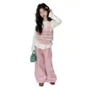 Conjunto de Chaleco de Punto y Pantalones de Pierna Ancha para Niñas Primavera y Otoño 2026 Nuevo Conjunto Coreano de Tres Piezas para Niñas Mayores