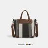 Bolso de Lona Versátil de Gran Capacidad Transfronterizo con Rayas Francesas y Bloques de Color, Bolso de Hombro Artístico Estilo Estudiante