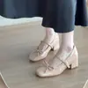 Zapatos Mary Jane para mujer con tacón elevado, nueva colección de verano 2026, con lazo, punta cuadrada, tacón grueso y pala baja, bailarinas