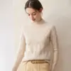 Nuevo Suéter de Cachemira para Mujer Otoño/Invierno 2026 Cuello Medio Alto Color Sólido Punto Trenzado de Diamante Tejido de Siete Agujas Grueso Capa Base