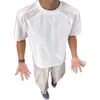 Camiseta branca estilo americano com retalhos de malha, gola redonda, manga curta para homens, top esportivo de seda gelada para o verão, fresco, respirável, secagem rápida