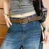 Cinturón Marrón Tachonado Resistente Estilo Retro Americano para Mujer, Cinturón Decorativo de Cuero Estilo Vaquero Occidental para Combinar con Jeans, Accesorio de Moda